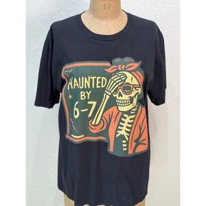Port & Company Haunted by 6-7 Skeleton Teacher Graphic T Shirt Black‎ Size L